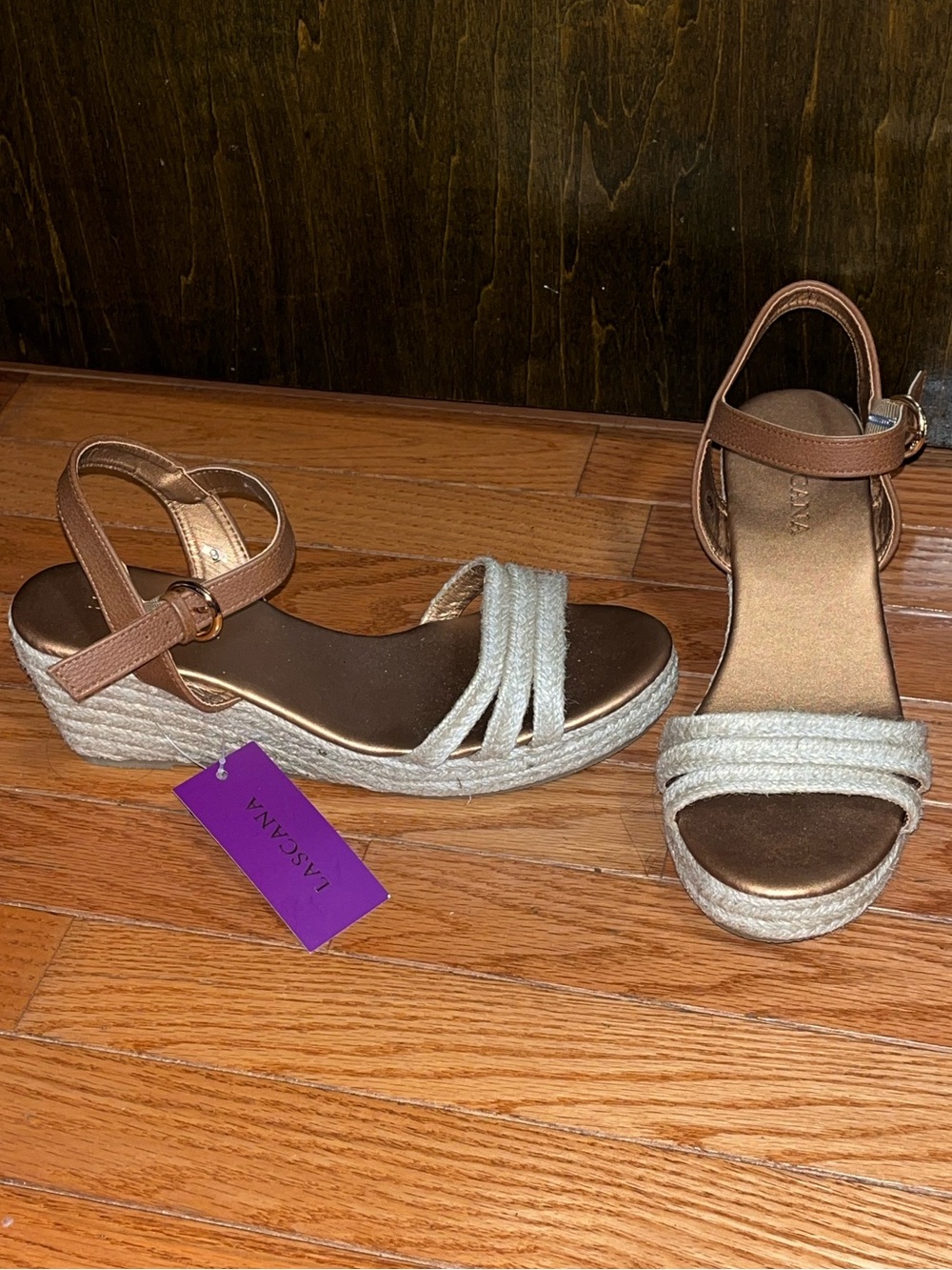 NWT LASCANA Metallic Brown Espadrille Wedge Sandals